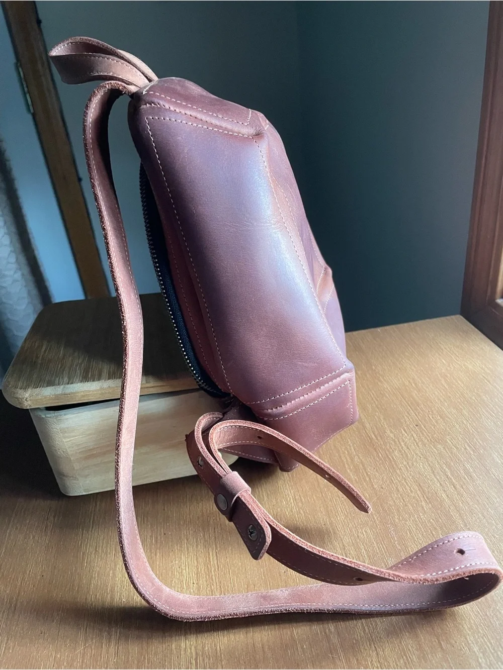 Leather Structured Mini Backpack Handmade